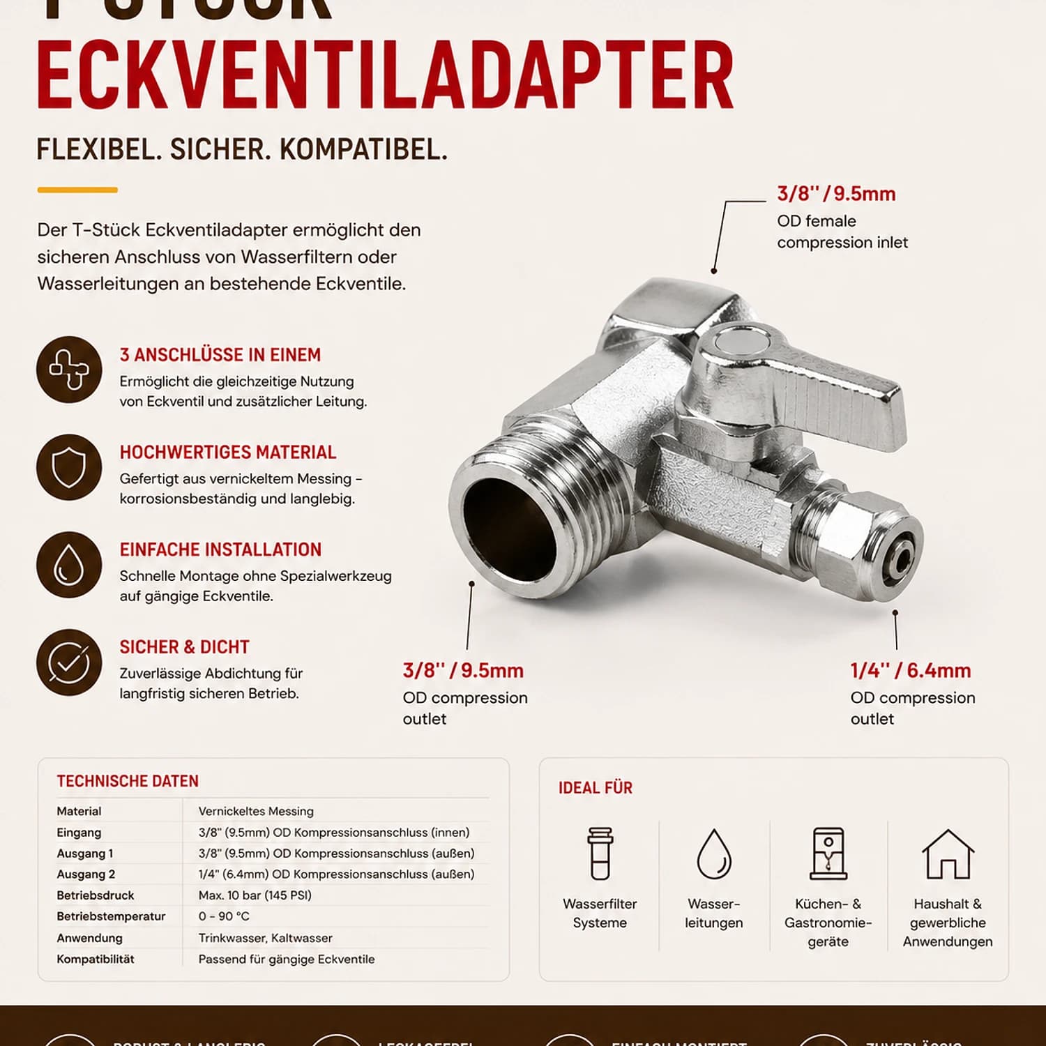 Adapter Festwasseranschluss (3/4" zu 1/4")