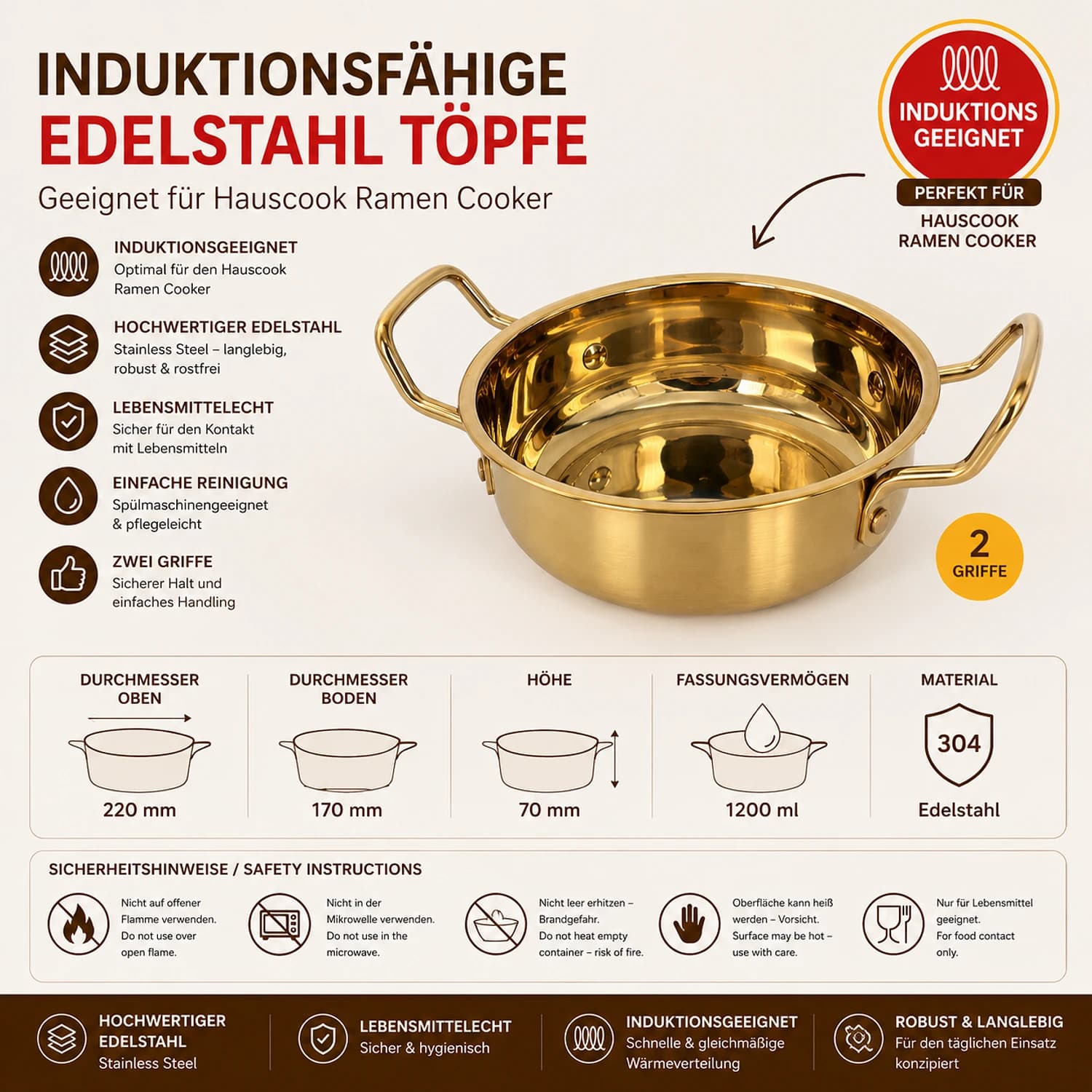 Edelstahltöpfe Silber (10er-Set)